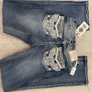 Answer Me Women's Dark Blue Boot Cut Jeans with White Embellishments